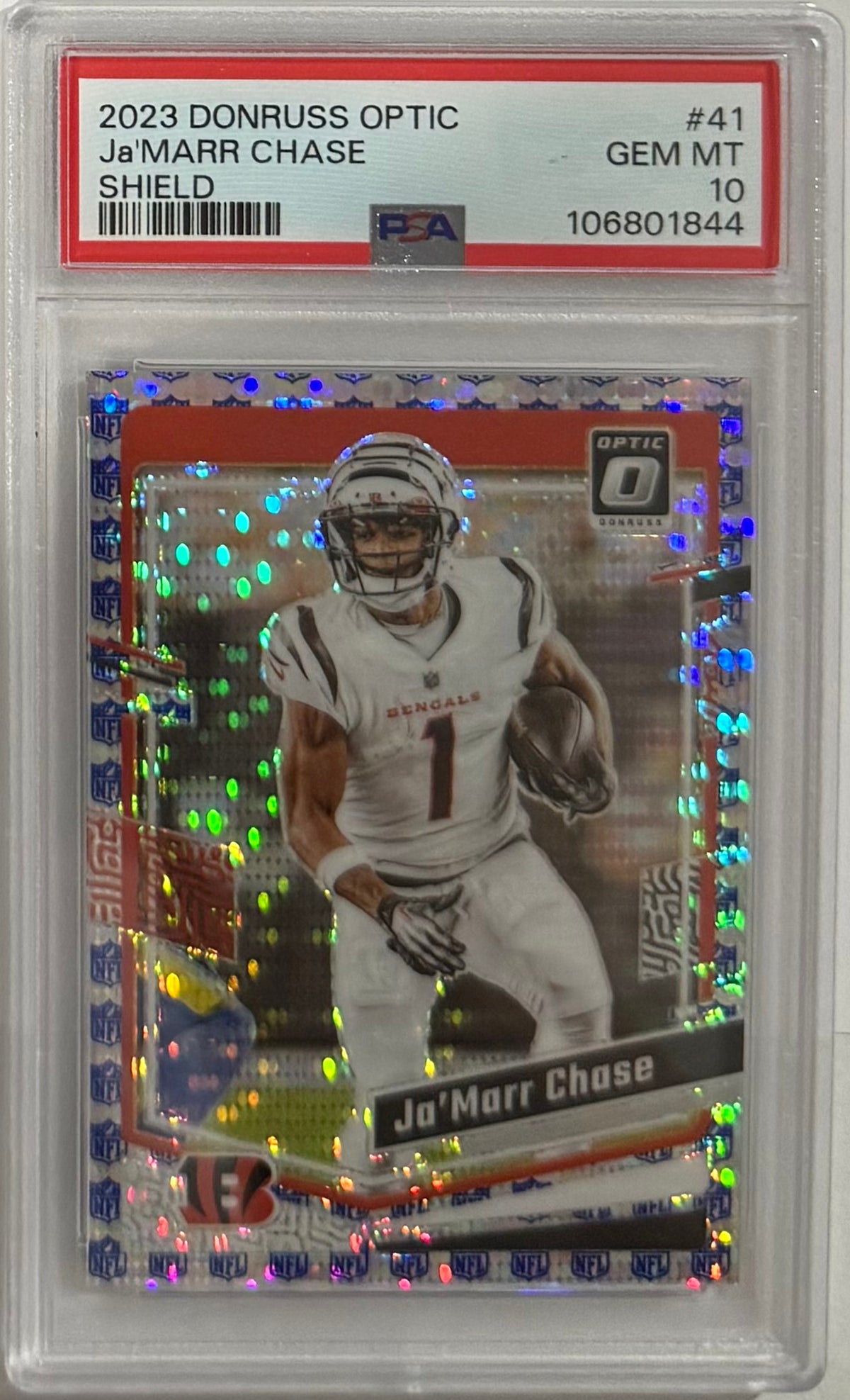 2023 Ja'Marr Chase — Donruss Optic Base [Shield] — PSA 10 — front — Inventory P108-D