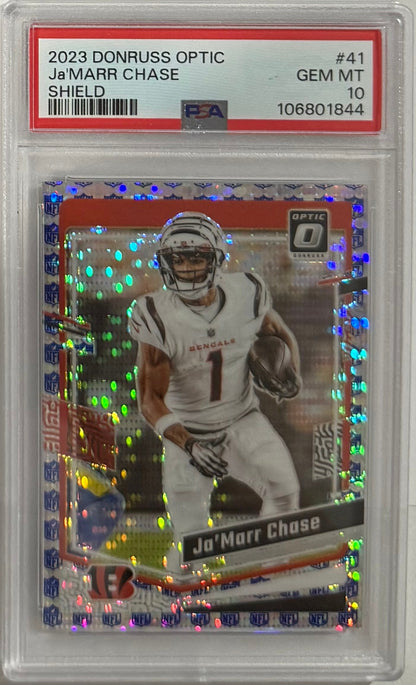 2023 Ja'Marr Chase — Donruss Optic Base [Shield] — PSA 10 — front — Inventory P108-D