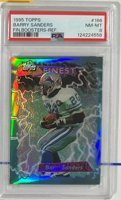 1995 Barry Sanders — Finest Boosters [Refractor] — PSA 8 — front — Inventory P109-B