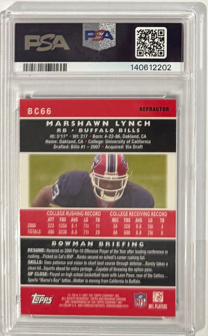 2007 Marshawn Lynch — Bowman Chrome [Refractor] — PSA 10 — back — Inventory P109-C