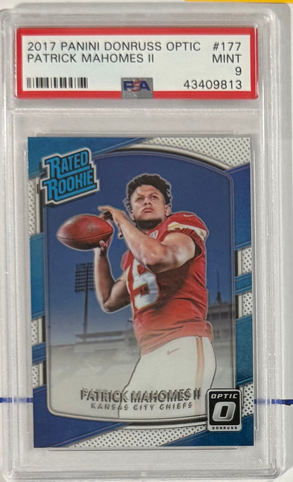 2017 Patrick Mahomes II — Donruss Optic Rated Rookies — PSA 9 — front — Inventory P110-A