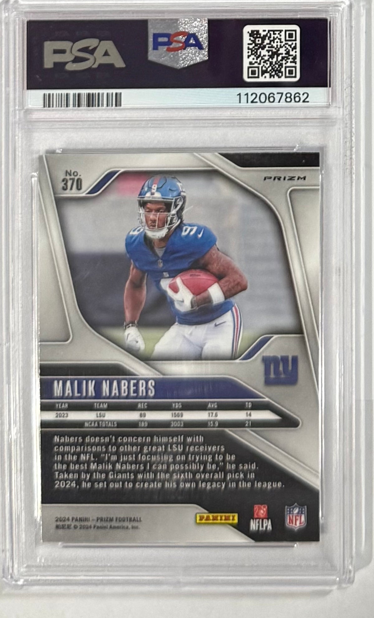 2024 Malik Nabers — Prizm [Silver Prizm] — PSA 10 — back — Inventory P110-C