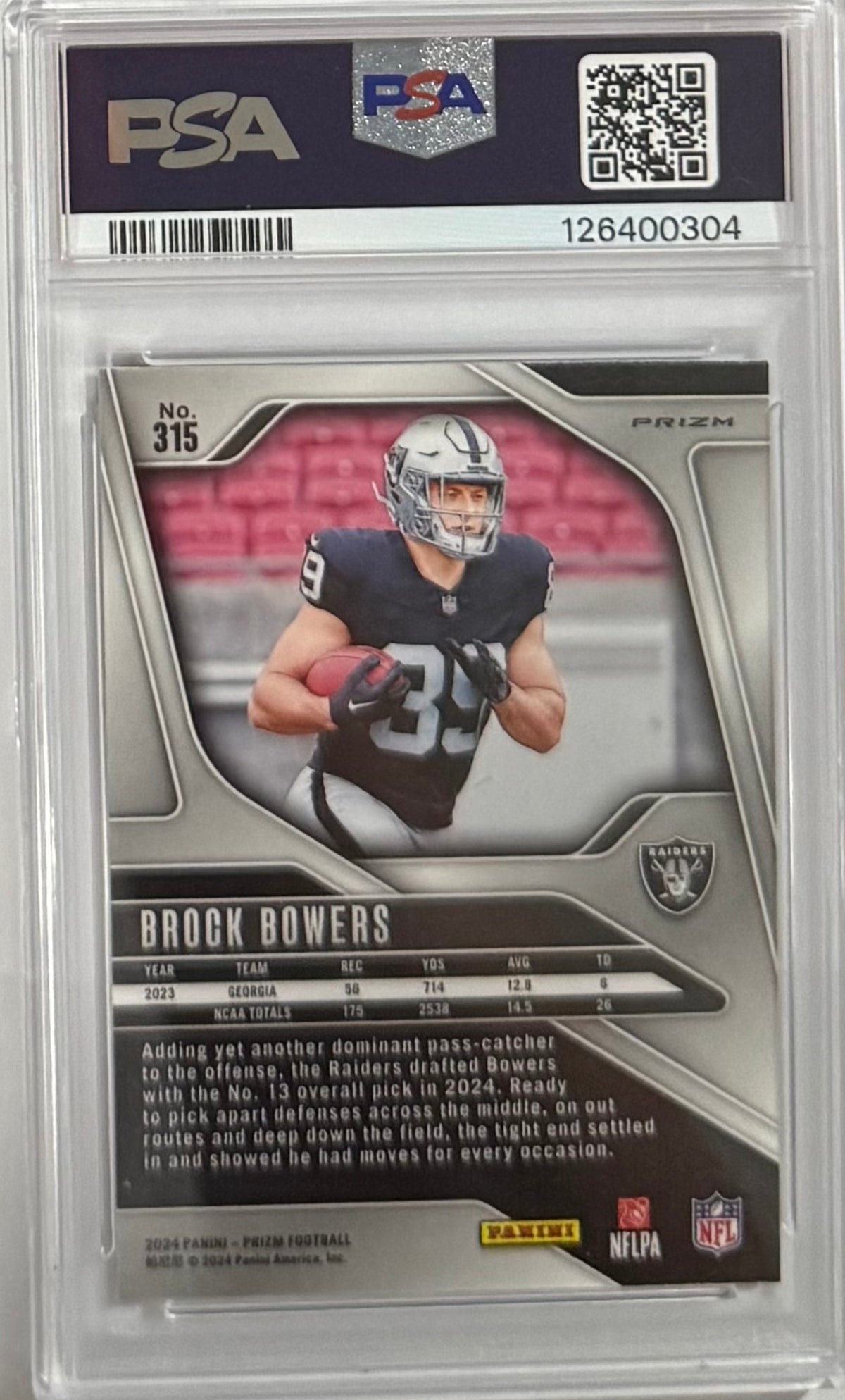 2024 Brock Bowers — Prizm [Silver Prizm] — PSA 10 — back — Inventory P110-D