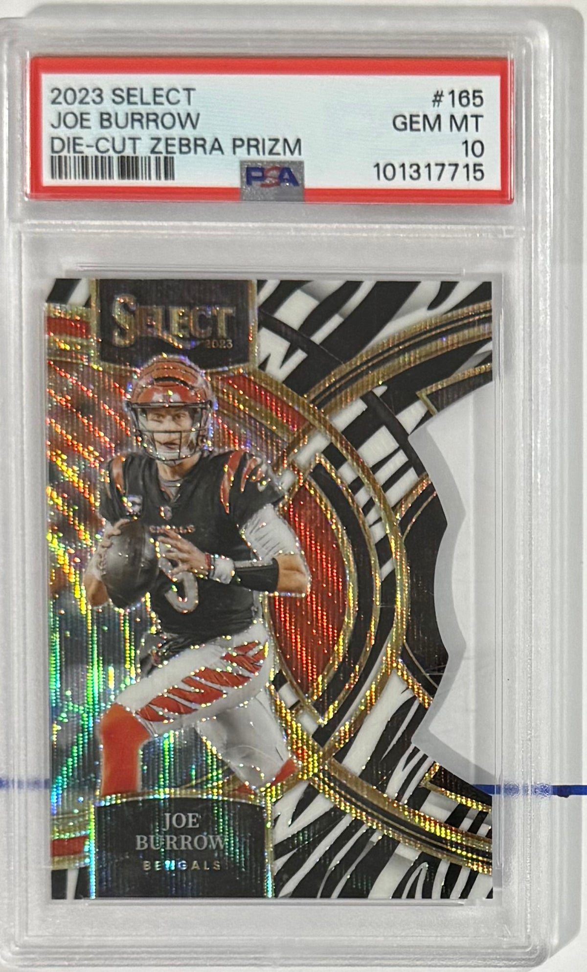 2023 Joe Burrow — Select Premier [Die-Cut Zebra Prizm] — PSA 10 — front — Inventory P111-A
