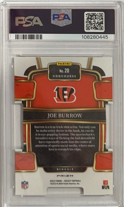 2023 Joe Burrow — Select Concourse [Die-Cut Zebra Prizm] — PSA 10 — back — Inventory P111-D