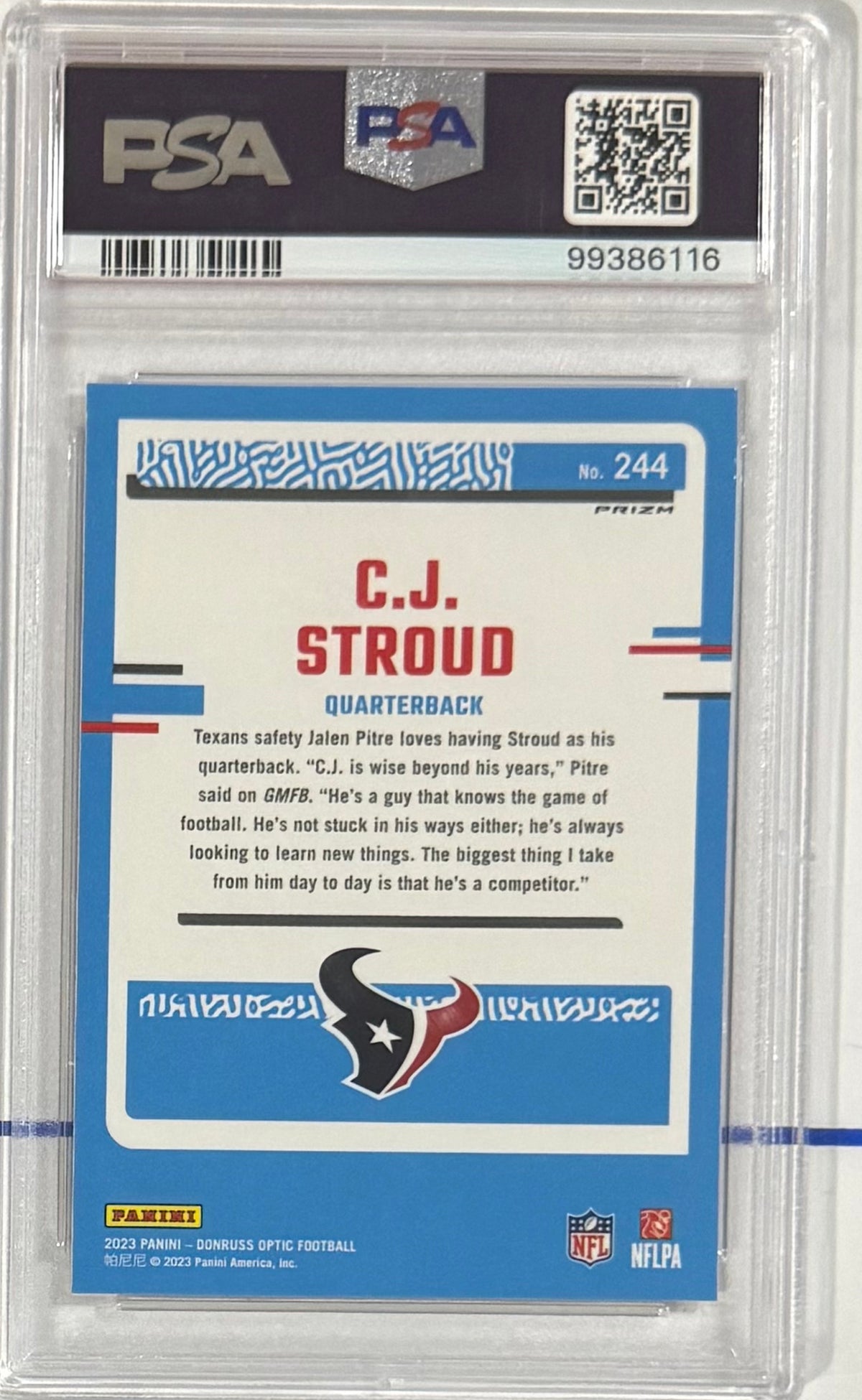 2023 C.J. Stroud — Donruss Optic Rated Rookies [Holo] — PSA 10 — back — Inventory P112-B