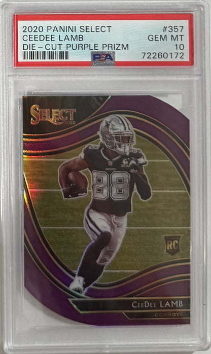 2020 CeeDee Lamb — Select Field Level [Purple Prizm Die-Cut] — PSA 10 — front — Inventory P113-D