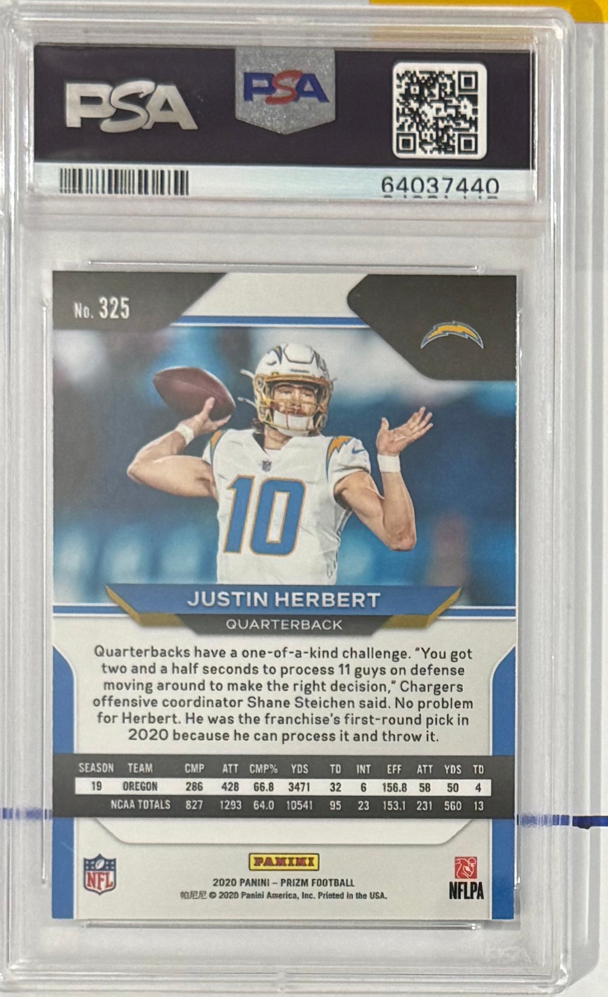 2020 Justin Herbert — Prizm — PSA 9 — back — Inventory P114-A