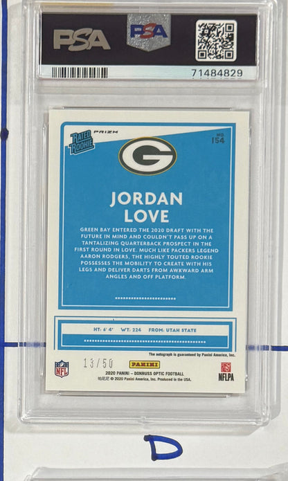 2020 Jordan Love — Donruss Optic Rated Rookie Autographs [Red] — PSA 9 — back — Inventory P114-B