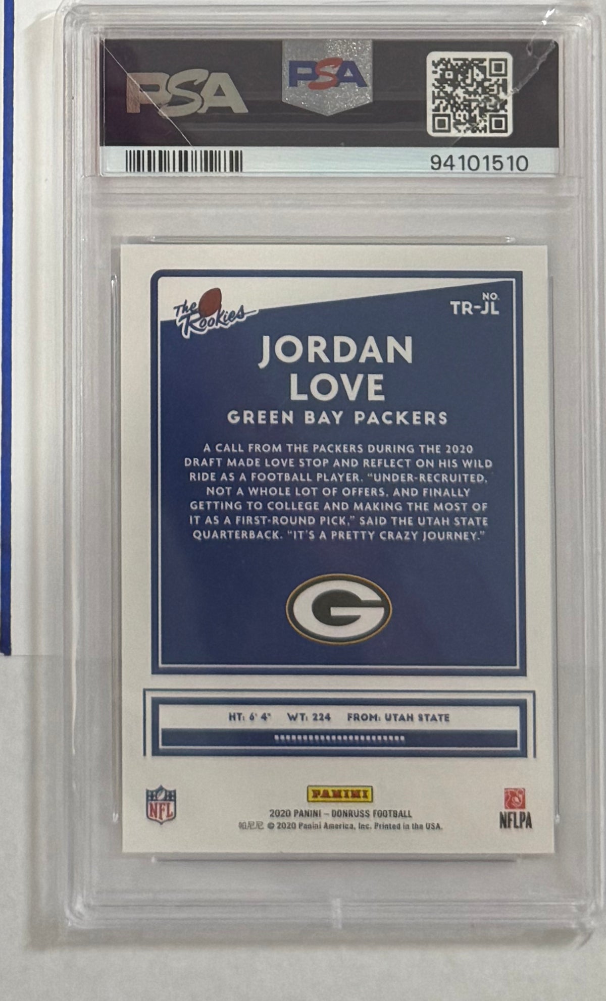 2020 Jordan Love — Donruss The Rookies — PSA 10 — back — Inventory P114-D