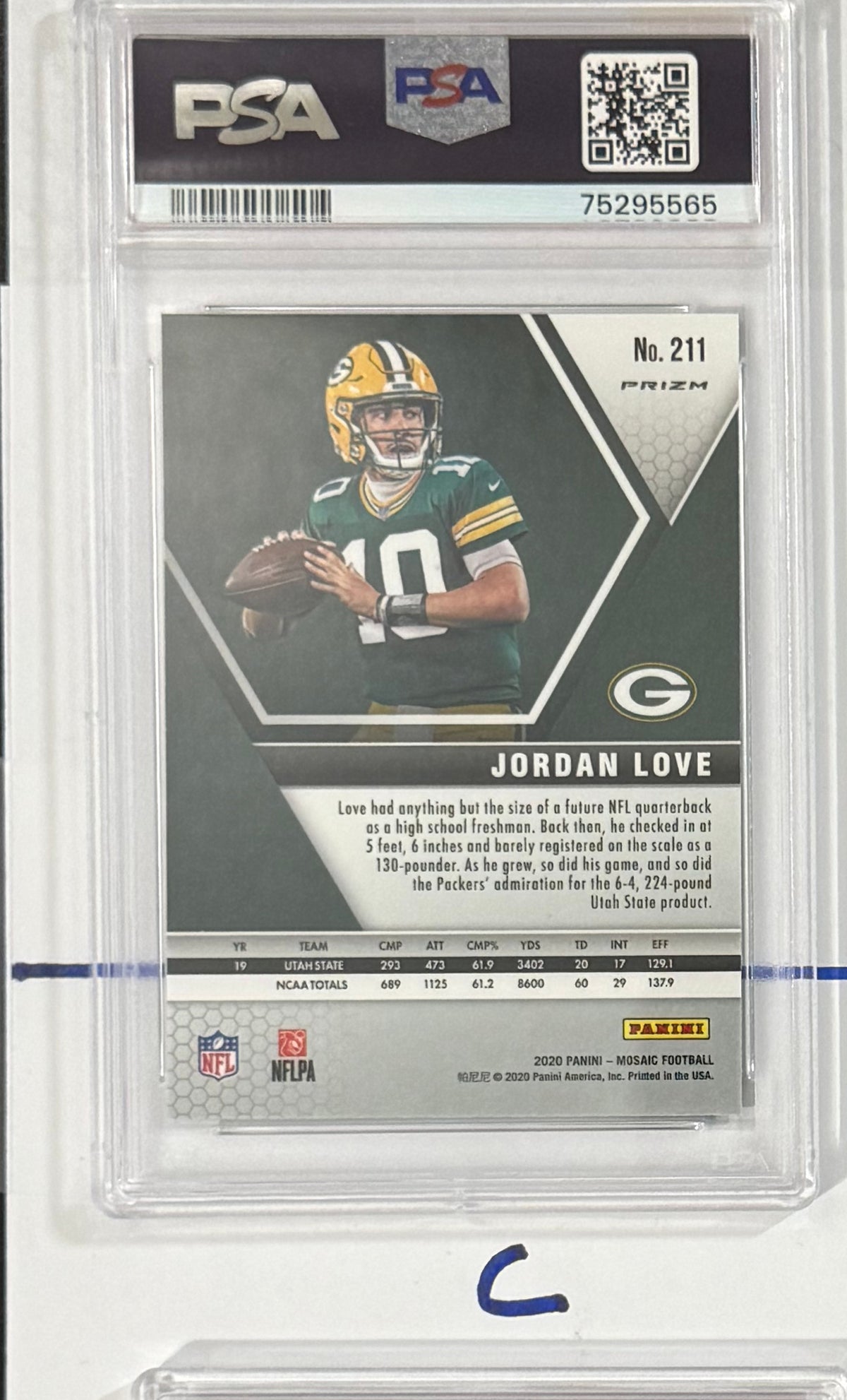 2020 Jordan Love — Mosaic [Green Mosaic Prizm] — PSA 10 — back — Inventory P115-A
