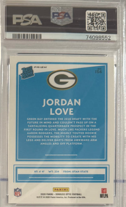 2020 Jordan Love — Donruss Optic Rated Rookies [Blue Scope Prizm] — PSA 10 — back — Inventory P116-B