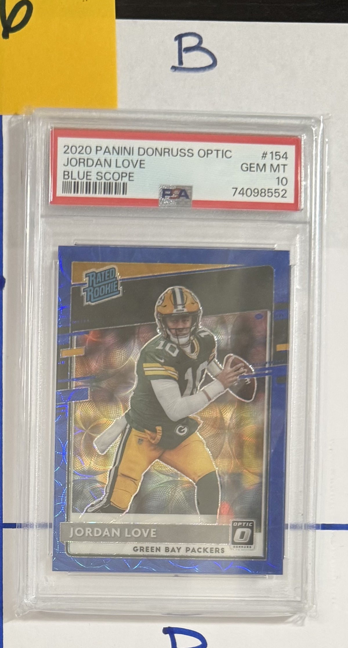 2020 Jordan Love — Donruss Optic Rated Rookies [Blue Scope Prizm] — PSA 10 — front — Inventory P116-B