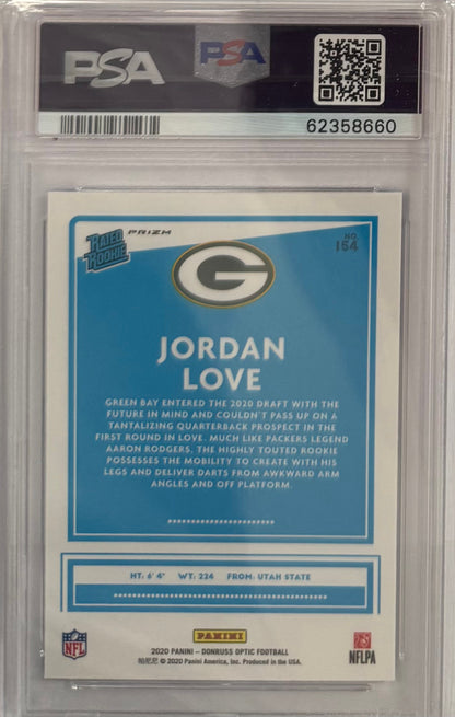 2020 Jordan Love — Donruss Optic Rated Rookies [Blue Hyper Prizm] — PSA 10 — back — Inventory P116-C