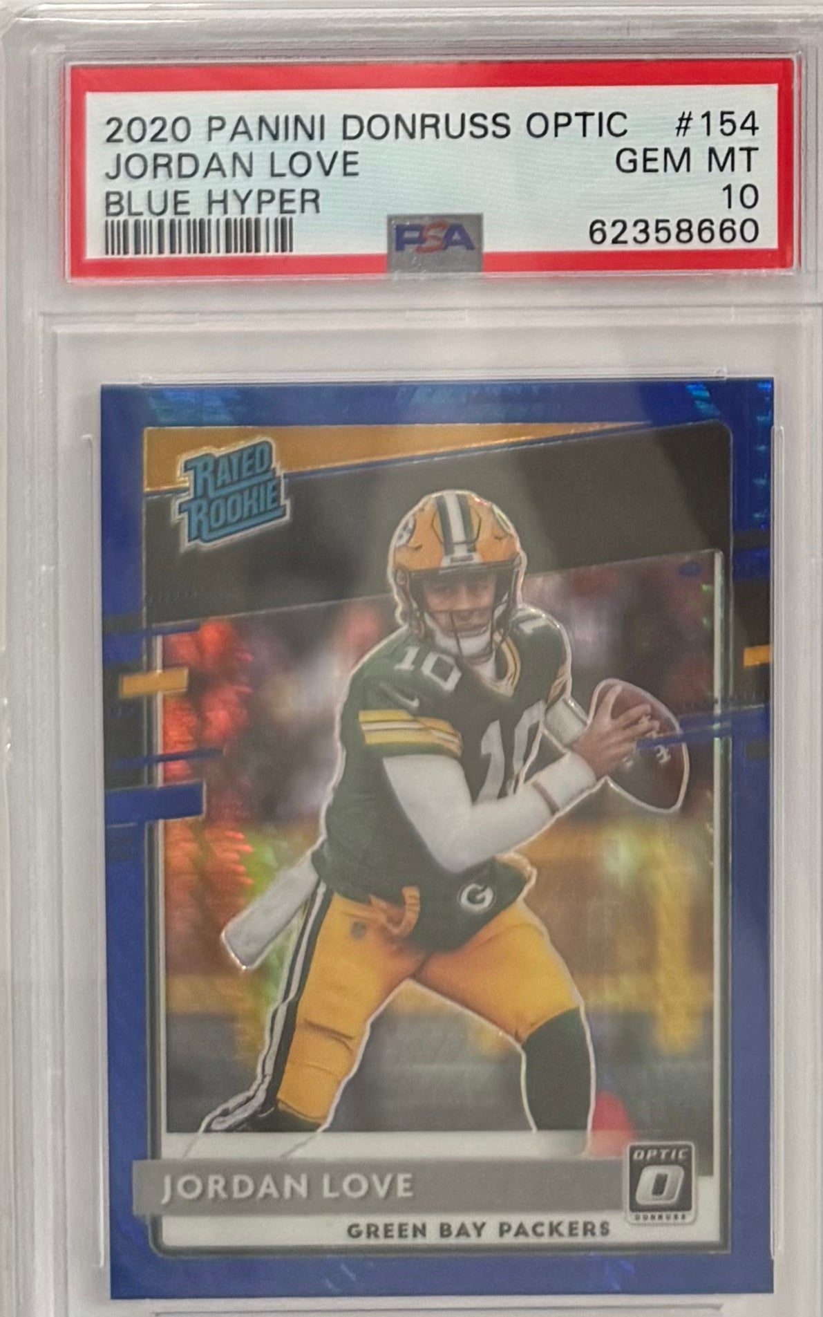 2020 Jordan Love — Donruss Optic Rated Rookies [Blue Hyper Prizm] — PSA 10 — front — Inventory P116-C