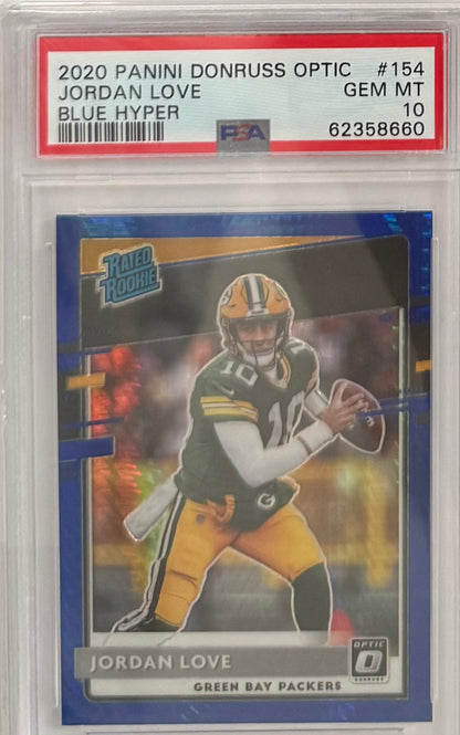 2020 Jordan Love — Donruss Optic Rated Rookies [Blue Hyper Prizm] — PSA 10 — front — Inventory P116-C