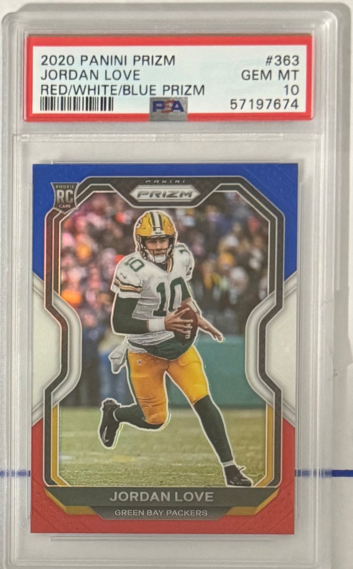 2020 Jordan Love — Prizm [Red/White/Blue Prizm] — PSA 10 — front — Inventory P118-B