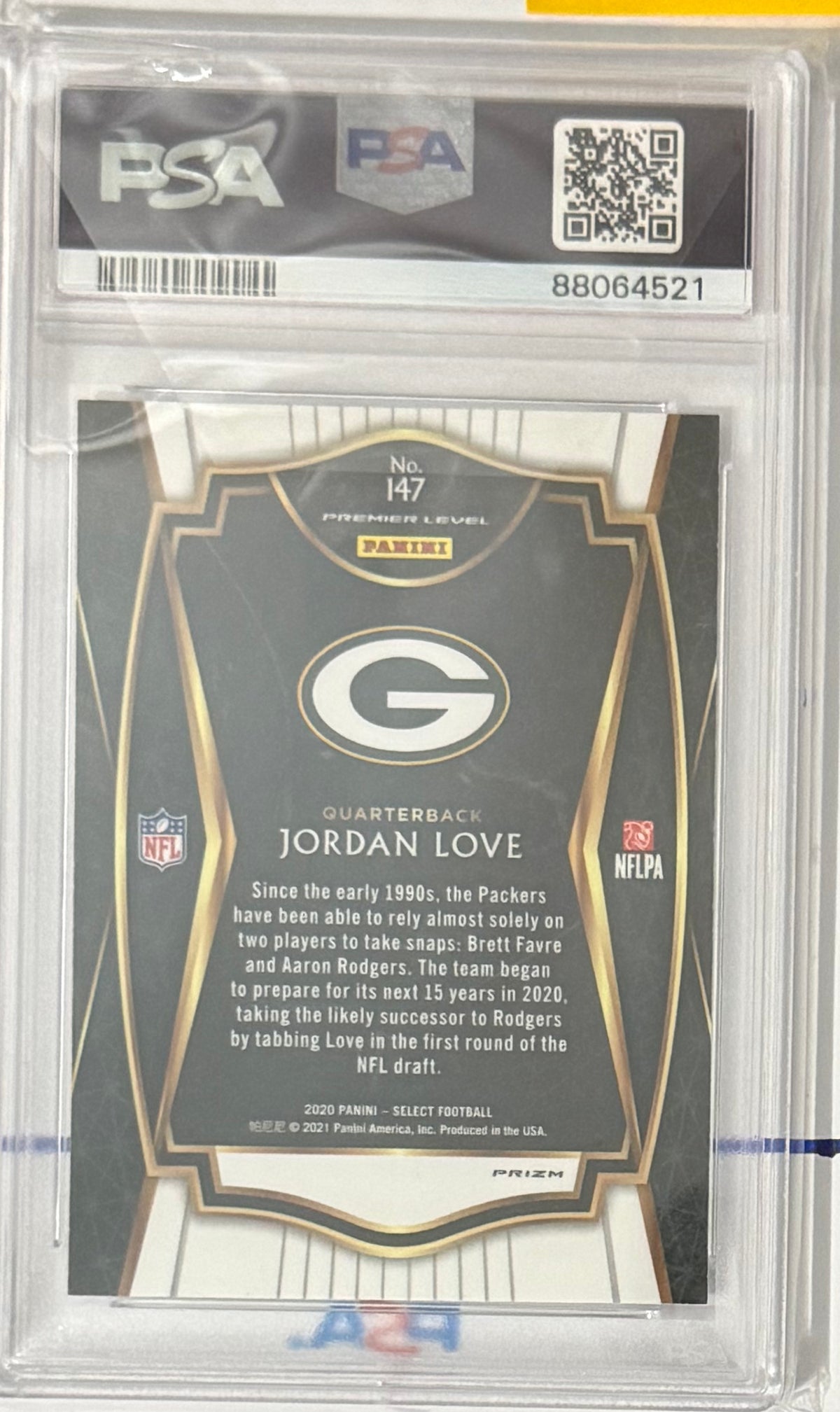 2020 Jordan Love — Select Premier Level [Silver Prizm] — PSA 10 — back — Inventory P119-A