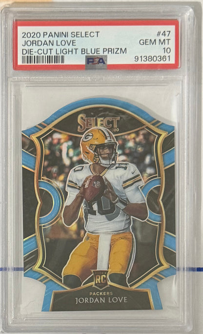 2020 Jordan Love — Select Concourse [Light Blue Prizm Die-Cut] — PSA 10 — front — Inventory P119-B