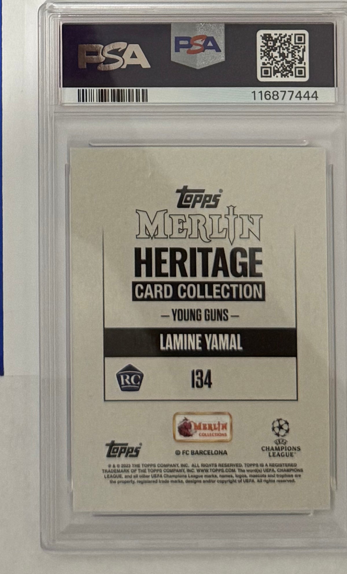 2023-24 Lamine Yamal — Merlin Heritage UCC Young Guns — PSA 10 — back — Inventory P119-D