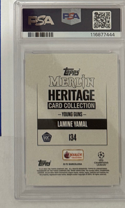 2023-24 Lamine Yamal — Merlin Heritage UCC Young Guns — PSA 10 — back — Inventory P119-D
