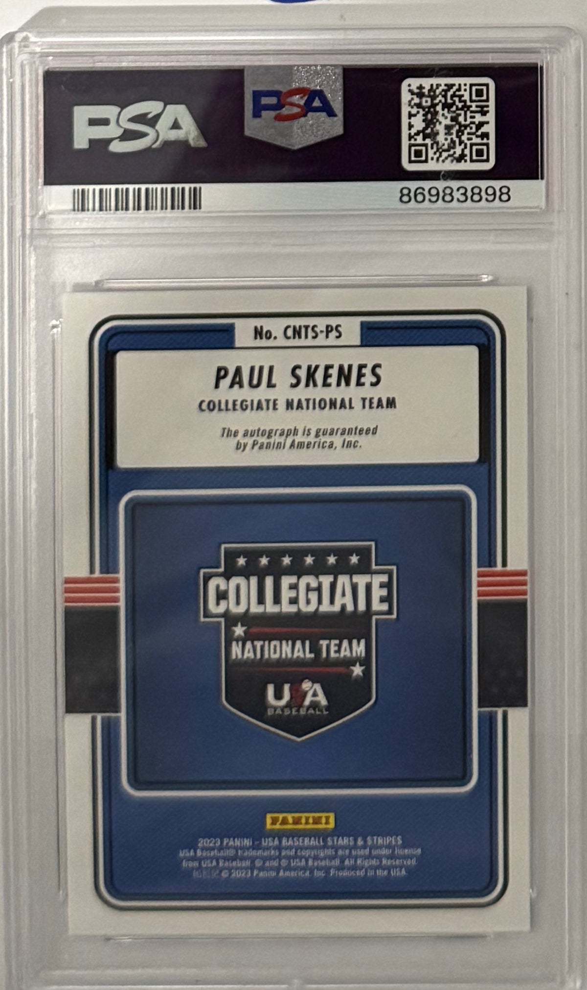 2023 Paul Skenes — USA Baseball Stars & Stripes Collegiate National Team Signatures — PSA 10 — back — Inventory P120-C