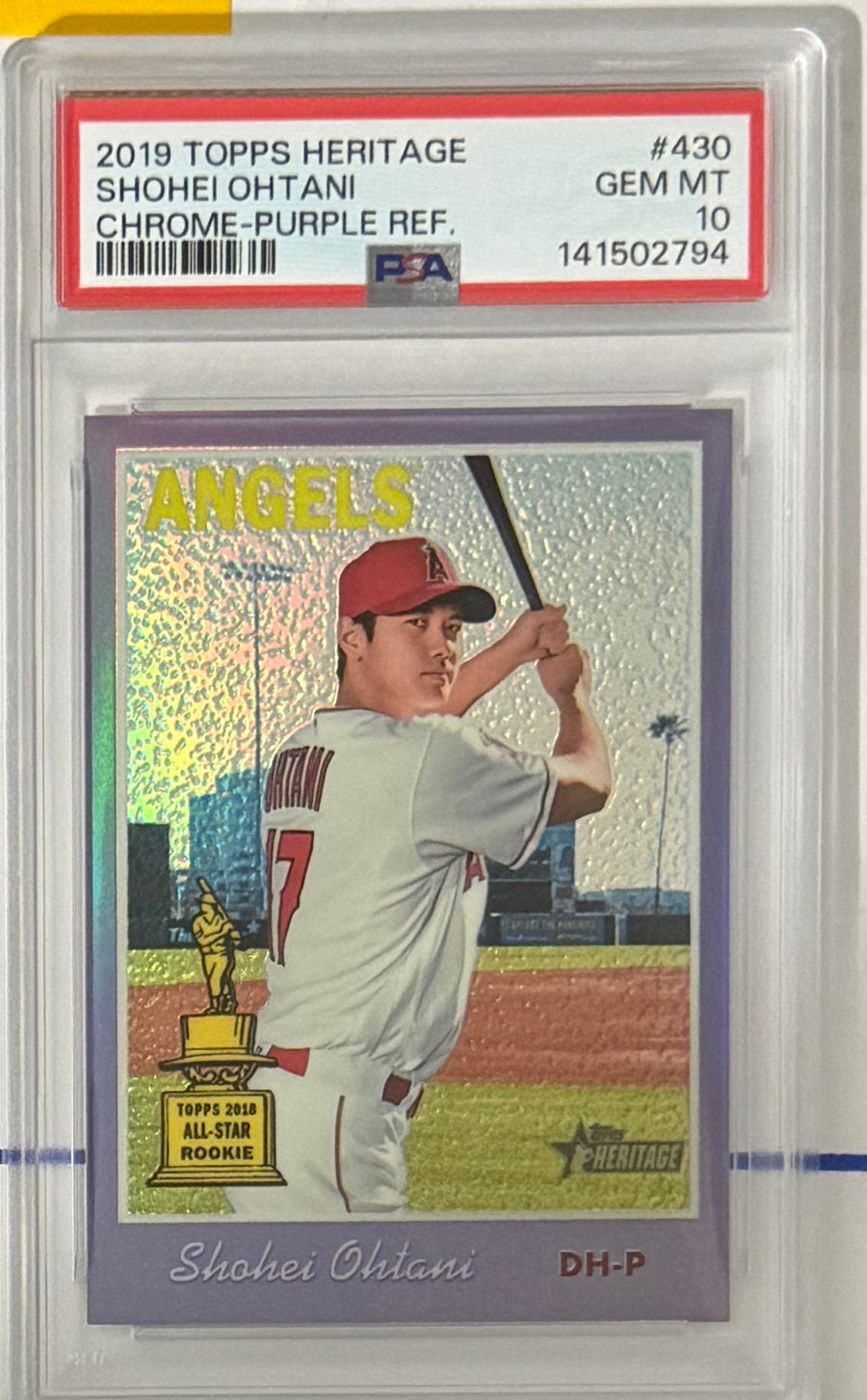 2019 Shohei Ohtani — Topps Heritage Base [Chrome Purple Refractor] — PSA 10 — front photograph