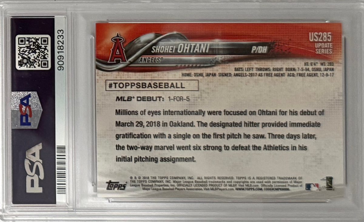 2018 Shohei Ohtani — Topps Update Rookie Debut — PSA 10 — back — Inventory P121-C