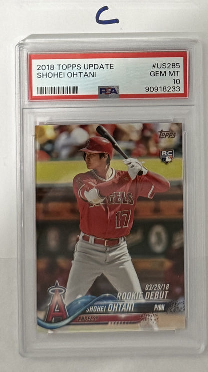 2018 Shohei Ohtani — Topps Update Rookie Debut — PSA 10 — front — Inventory P121-C