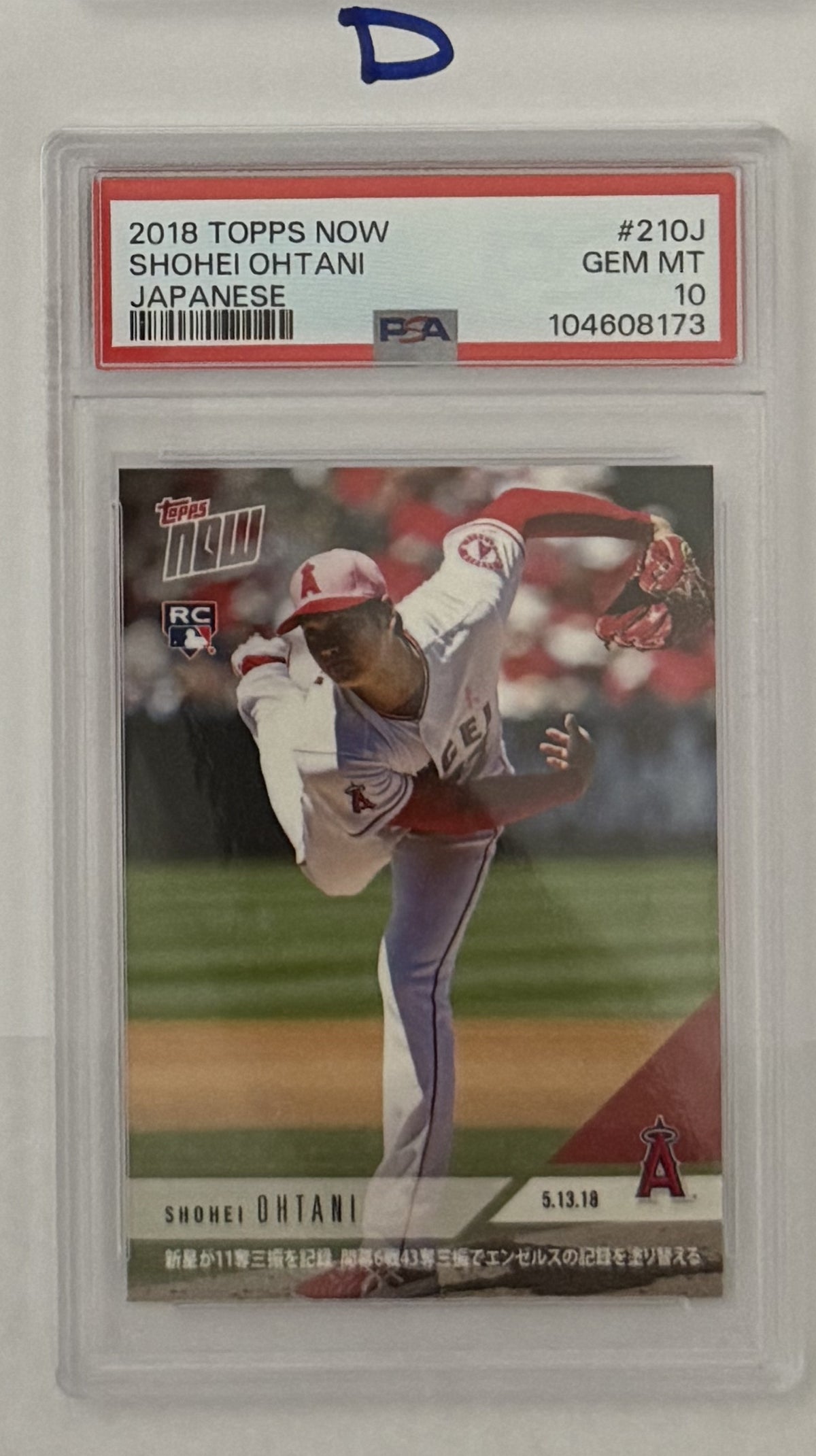 2018 Shohei Ohtani — Topps Now Base [Japanese] — PSA 10 — front — Inventory P121-D