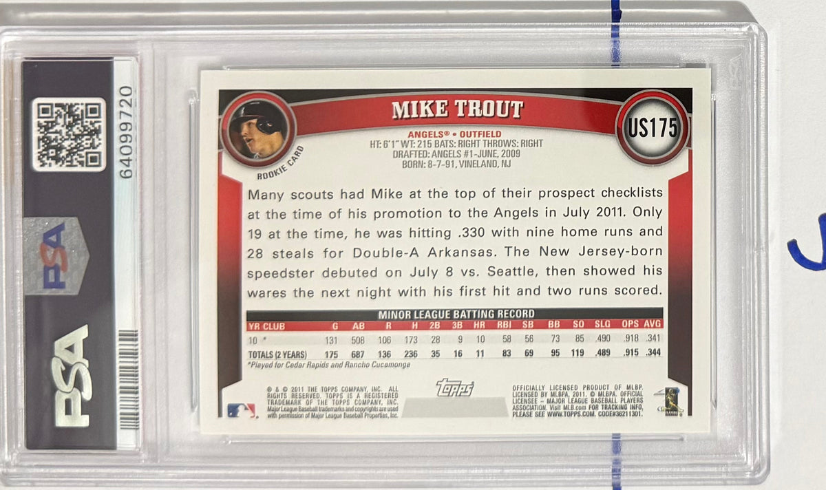 2011 Mike Trout — Topps Update Base — PSA 9 — back — Inventory P122-A