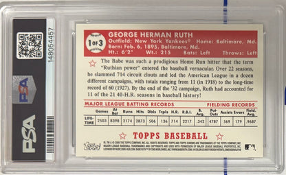 2009 Babe Ruth — Topps Factory Set Babe Ruth Gold Chrome Refractors [Gold Refractor] — PSA 10 — back — Inventory P122-B