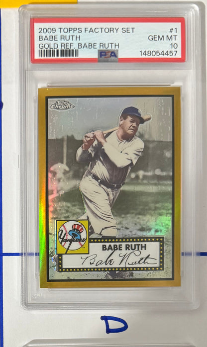 2009 Babe Ruth — Topps Factory Set Babe Ruth Gold Chrome Refractors [Gold Refractor] — PSA 10 — front — Inventory P122-B