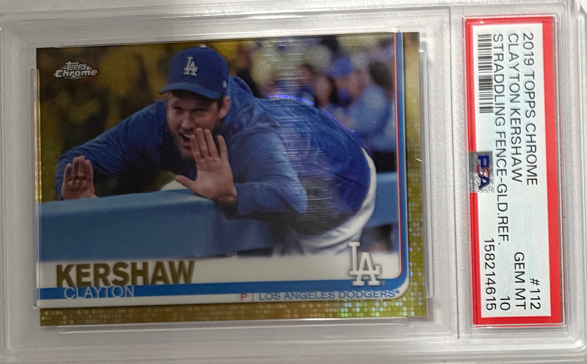 2019 Clayton Kershaw — Topps Chrome Image Variation — Straddling Fence [Gold Refractor] — PSA 10 — front — Inventory P122-C