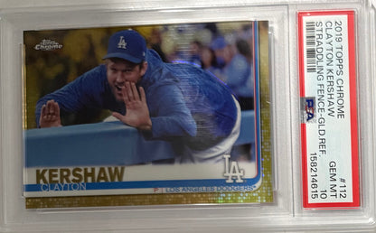 2019 Clayton Kershaw — Topps Chrome Image Variation — Straddling Fence [Gold Refractor] — PSA 10 — front — Inventory P122-C