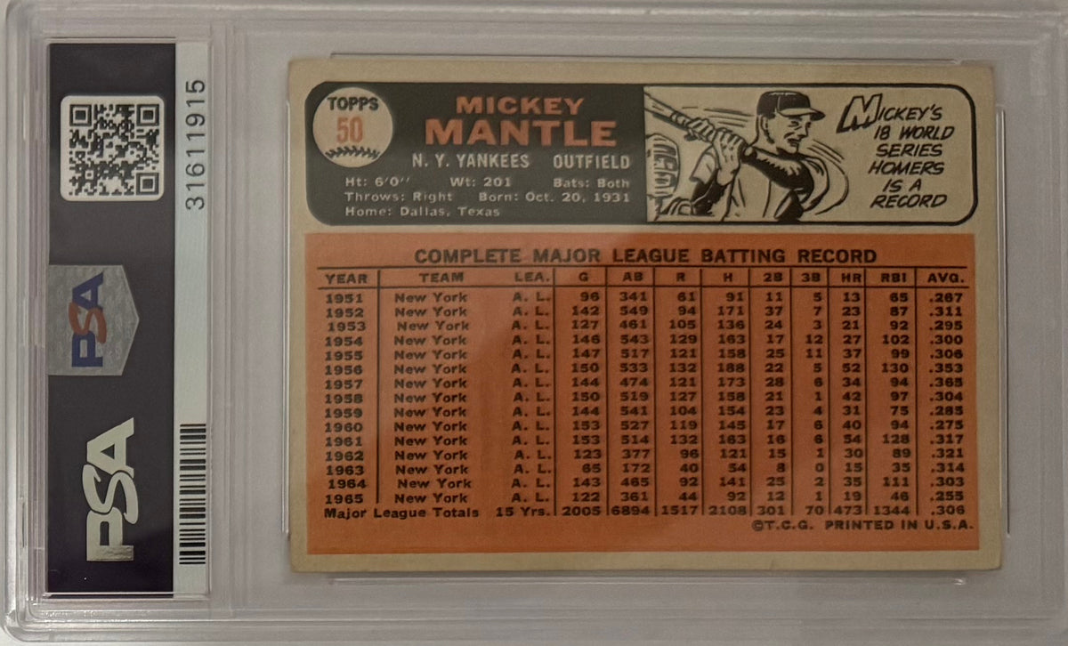 1966 Mickey Mantle — Topps Base — PSA 5 — back — Inventory P122-D