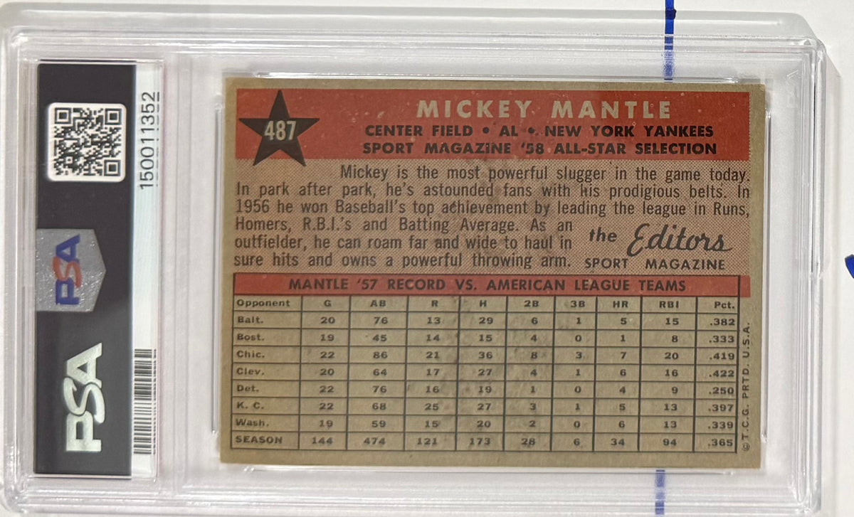 1958 Mickey Mantle — Topps All Star Selection — PSA 4 — back — Inventory P123-A