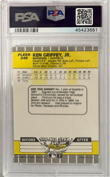 1989 Ken Griffey Jr. — Fleer Base — PSA 10 — back — Inventory P123-C