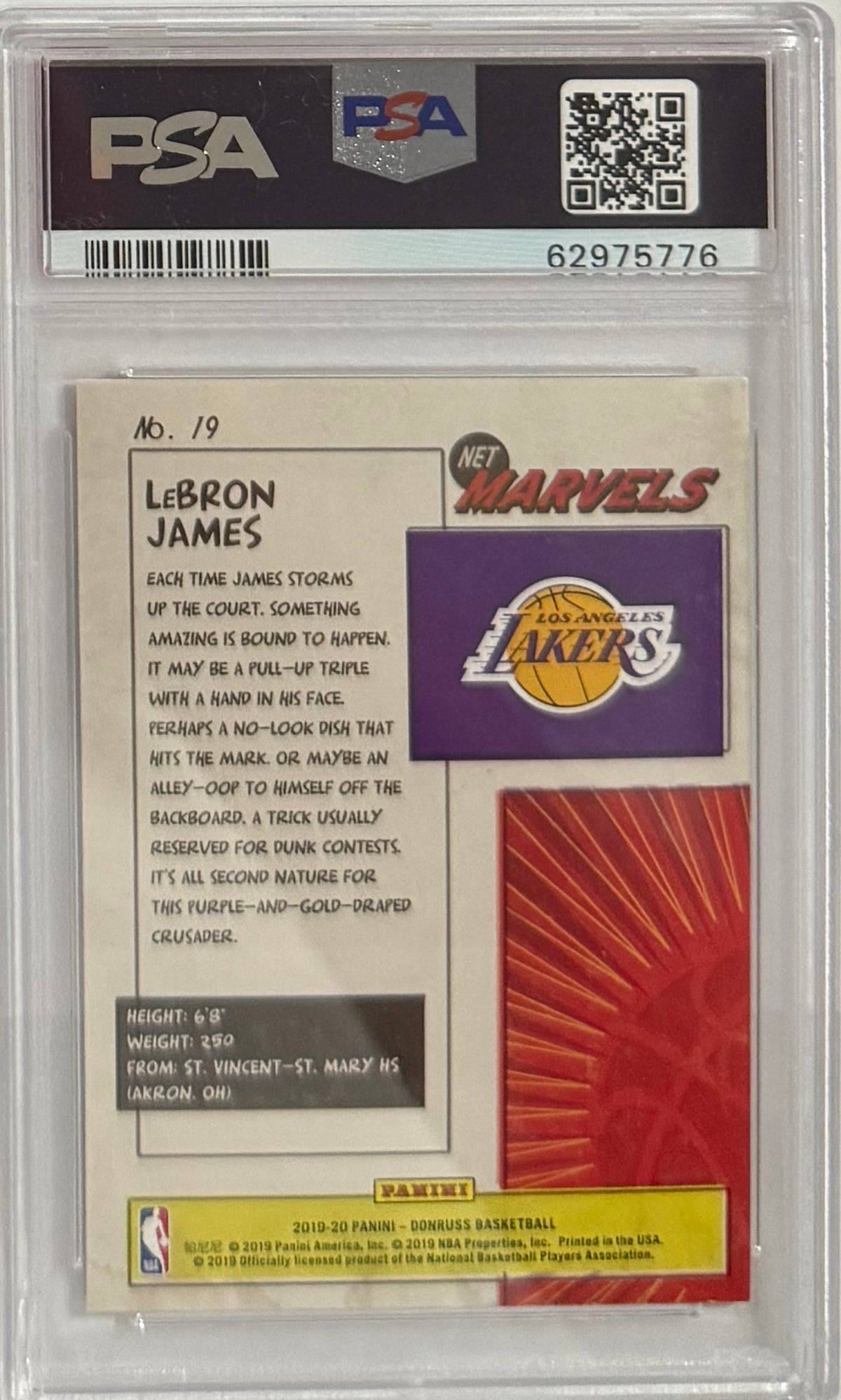 2019-20 LeBron James — Donruss Net Marvels — PSA 9 — back — Inventory P124-D