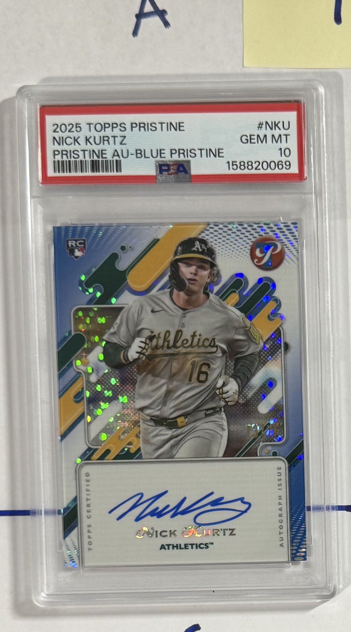 2025 Nick Kurtz — Topps Pristine Pristine Autographs [Blue Pristine Refractor] — PSA 10 — front — Inventory P127-A