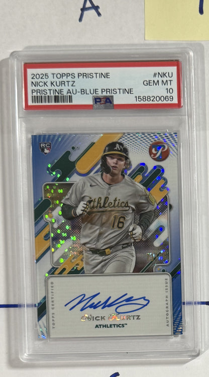 2025 Nick Kurtz — Topps Pristine Pristine Autographs [Blue Pristine Refractor] — PSA 10 — front — Inventory P127-A