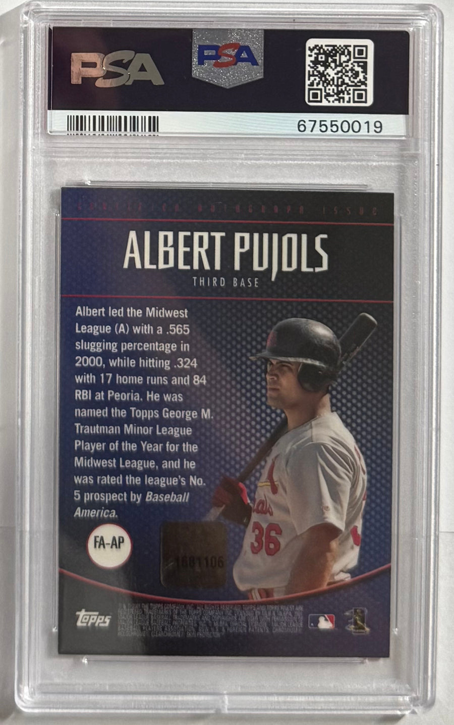 2001 Albert Pujols — Finest Autographs [Refractor] — PSA 9 — back photograph