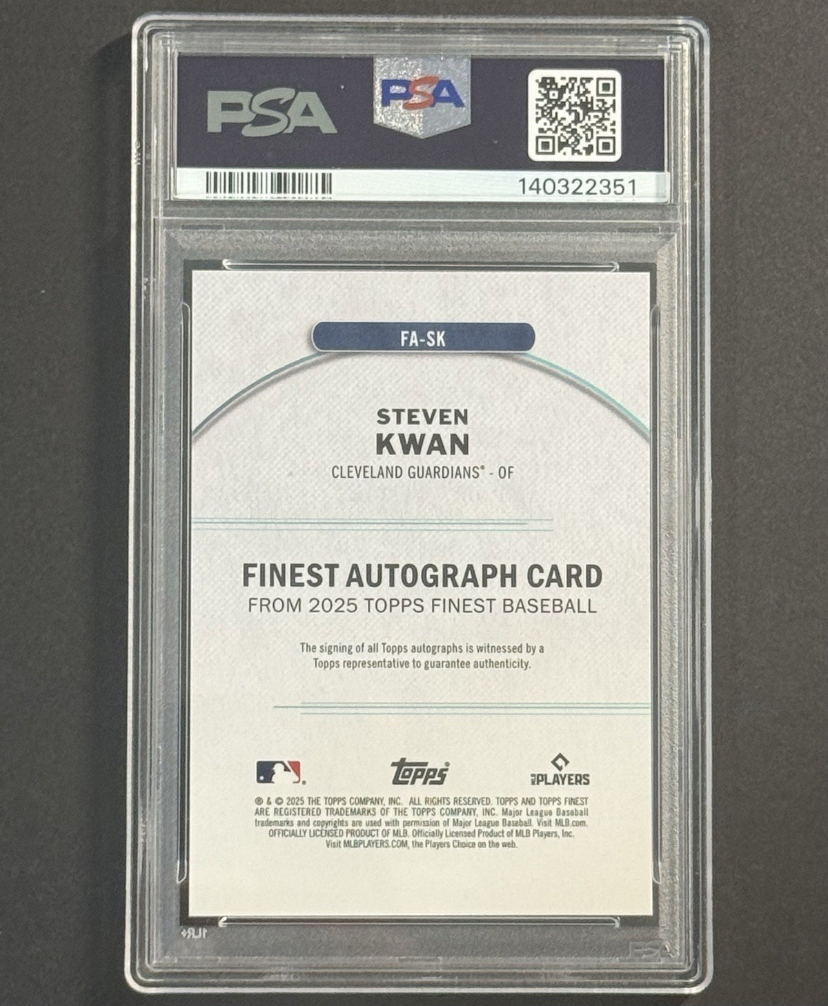2025 Steven Kwan — Finest Finest Autographs [Green Refractor] — PSA 10 — back — Inventory P128-C
