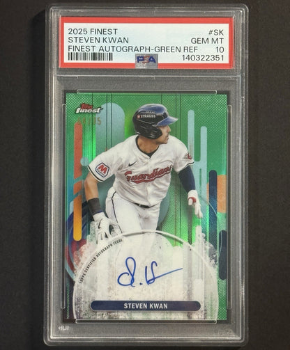 2025 Steven Kwan — Finest Finest Autographs [Green Refractor] — PSA 10 — front — Inventory P128-C