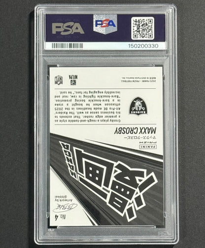 2025 Maxx Crosby — Prizm Manga Horizontal [SSP / Case Hit] — PSA 10 — back — Inventory P128-D