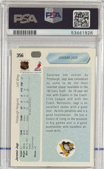 1990 Jaromir Jagr — Upper Deck [Base] — PSA 9 — back — Inventory P129-B