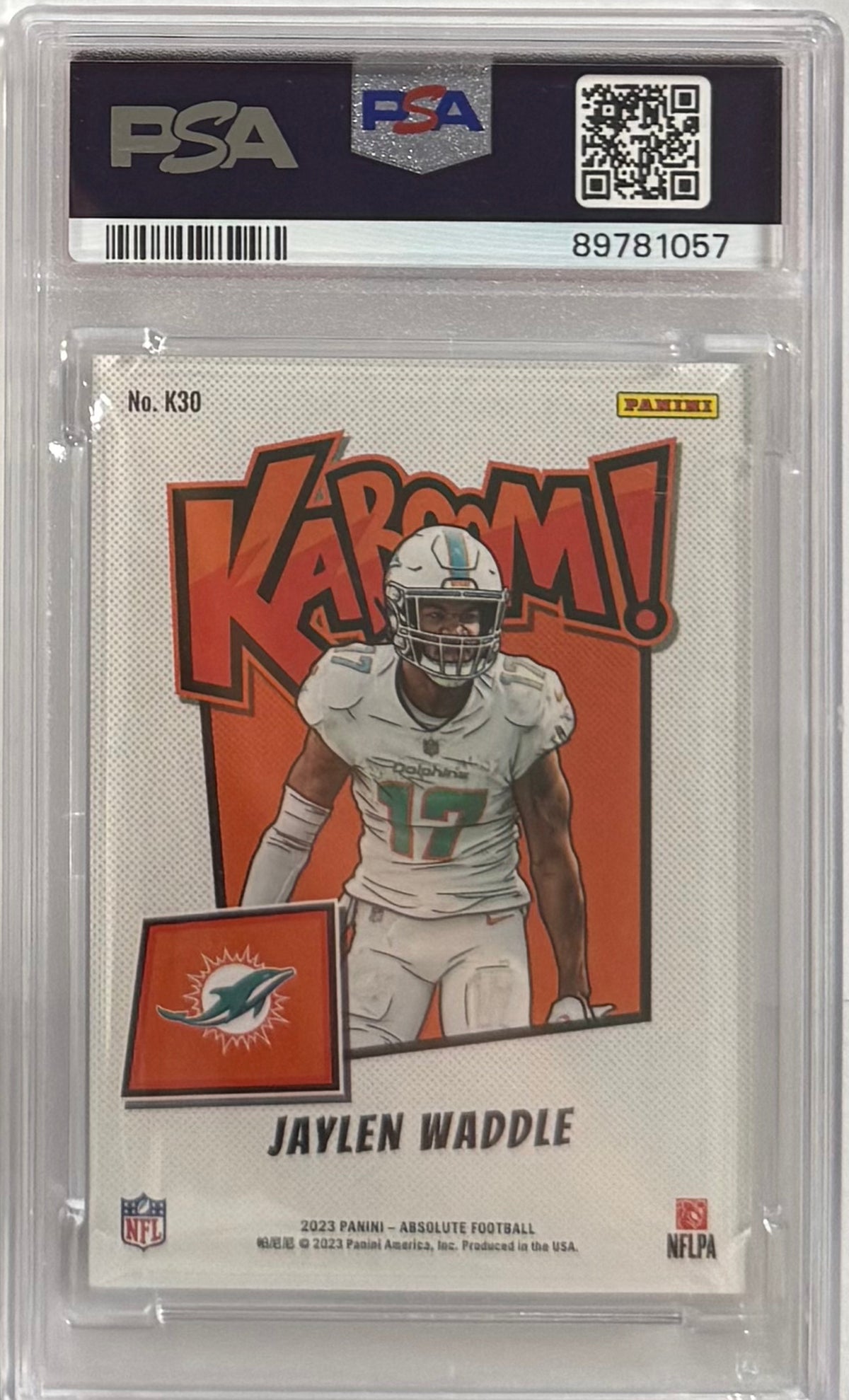 2023 Jaylen Waddle — Absolute Kaboom! Vertical [SSP / Case Hit] — PSA 10 — back — Inventory P129-D
