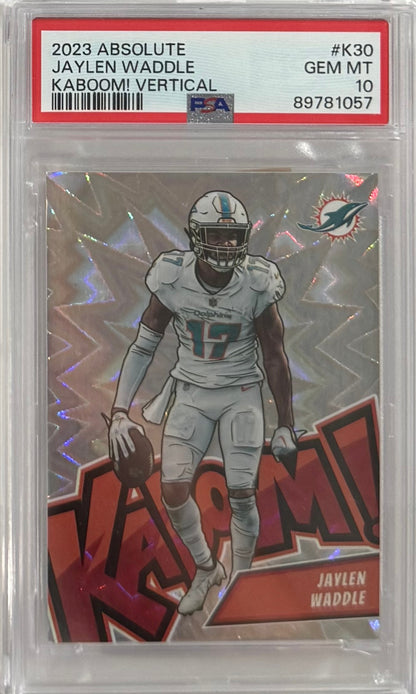2023 Jaylen Waddle — Absolute Kaboom! Vertical [SSP / Case Hit] — PSA 10 — front — Inventory P129-D