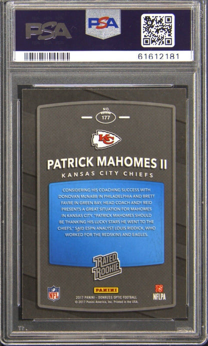 2017 Patrick Mahomes II — Donruss Optic Rated Rookies [Base] — PSA 9 — back — Inventory P131-A