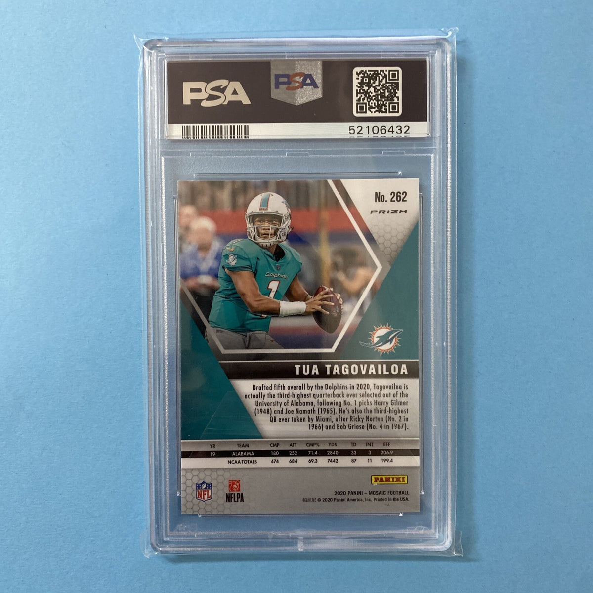 2020 Tua Tagovailoa — Mosaic NFL Debut [Reactive Orange] — PSA 10 — back — Inventory P131-C
